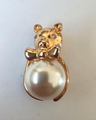 Spilla Vintage Orsetto Dorato con Maxi Perla