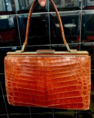 Borsa a mano vintage 50/60 in pelle di coccodrillo