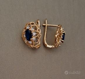 orecchini donna in oro laminato 14 k e zaffiro  