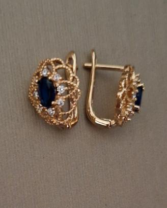orecchini donna in oro laminato 14 k e zaffiro  