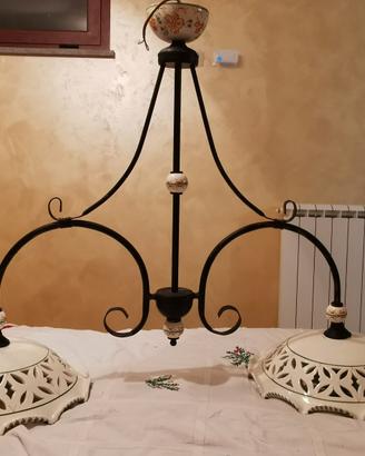 Lampadario in ceramica e ferro 