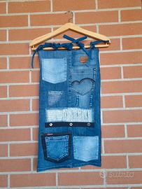 Sacca organizzatore con tasche in tessuto jeans