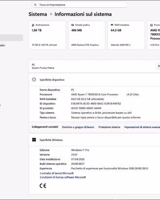 PC Ryzen 7 7800X3D, 64GB DDR5, 2TB M.2 Gen4