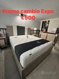 Letto contenitore matrimoniale, testiera imbottita