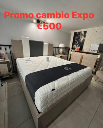 Letto contenitore matrimoniale, testiera imbottita