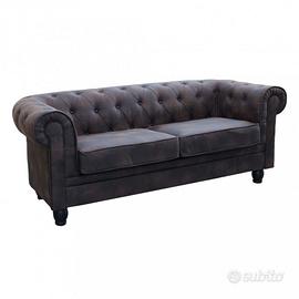 Divano Vintage 3 Posti in Velluto Taupe Inglese
