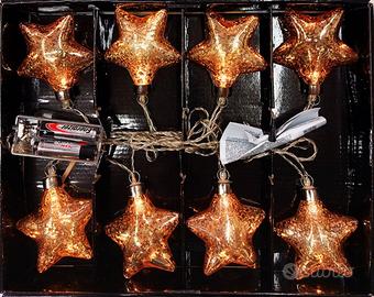 Luci di Natale 8 Stelle Oro LED a pila anni '80