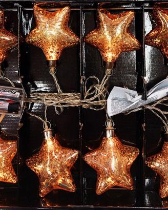 Luci di Natale 8 Stelle Oro LED a pila anni '80