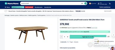 DITTA GARDENIA TAVOLO AMALFI 180/230X100Xh.75 cm