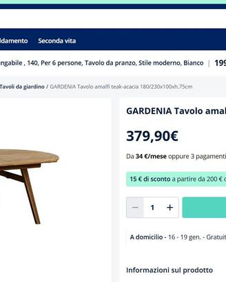 DITTA GARDENIA TAVOLO AMALFI 180/230X100Xh.75 cm