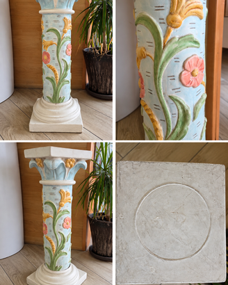 Colonna decorativa vintage con fiori in rilievo