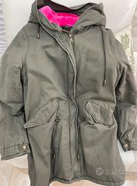 Parka verde militare XL con pelliccia interna rosa