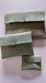 Set di 3 buste/borse a mano in paglia verde chiaro