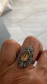 Anello Argento 925‰ topazio giallo su scudo ovale