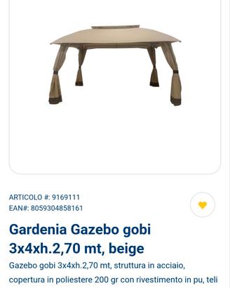 Gardenia Gazebo gobi 3x4xh.2,70 mt, beige