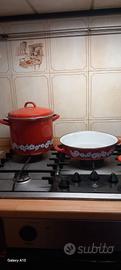 Set di 3 pentole smaltate vintage rosse