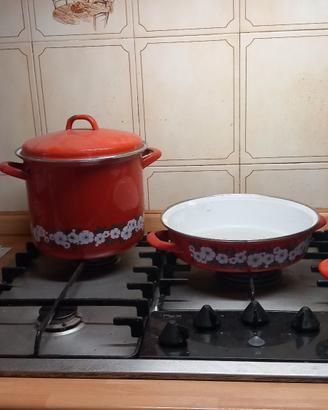 Set di 3 pentole smaltate vintage rosse