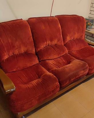 divano 3 posti in legno sfoderabile rosso