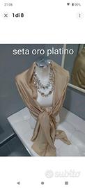 stola coprispalle oro platino in seta lucida