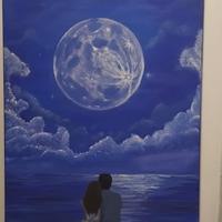 Quadro acrilico 50x70 - Paesaggio Luna e Coppia