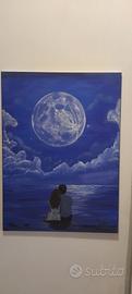 Quadro acrilico 50x70 - Paesaggio Luna e Coppia