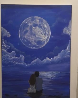 Quadro acrilico 50x70 - Paesaggio Luna e Coppia