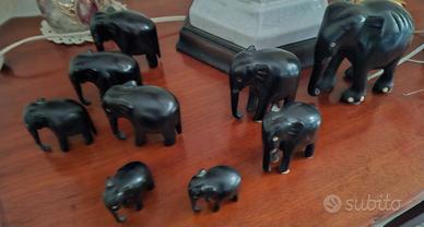 Ste di 9 elefanti Originali Indiani in ebano
