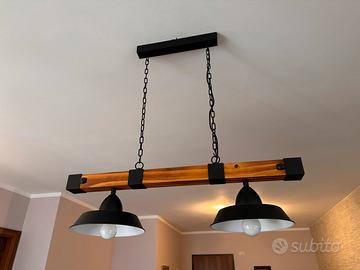 Lampadario stile industriale legno