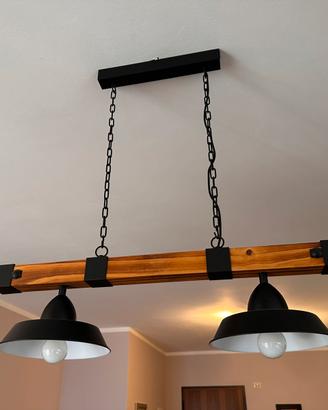 Lampadario stile industriale legno