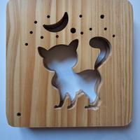 GATTO Lampada da Notte in Legno 3D Cava