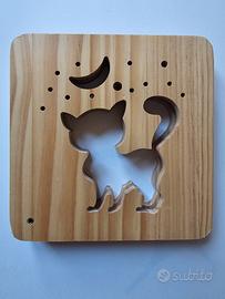 GATTO Lampada da Notte in Legno 3D Cava