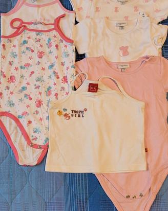 Set 6 pezzi body e canottiere bimba 12 mesi