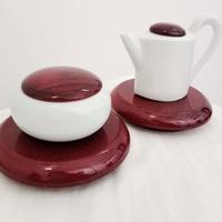 Set lattiera e zuccheriera in porcellana e legno