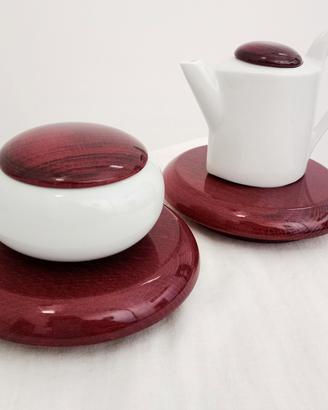 Set lattiera e zuccheriera in porcellana e legno