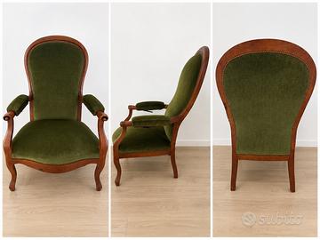 Poltrona classica in legno e velluto verde