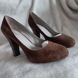 Décolleté scamosciate marroni, tacco alto  tg 37