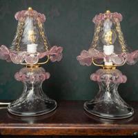 Coppia di Lampade da Comodino in Vetro di Murano