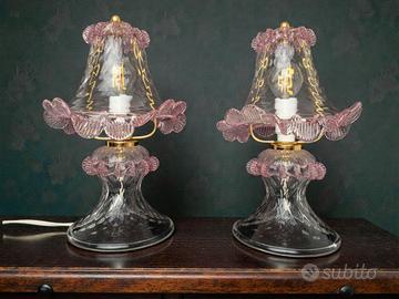 Coppia di Lampade da Comodino in Vetro di Murano