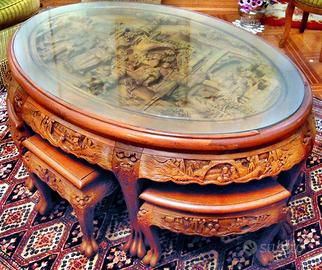 Tavolino salotto orientale completo sgabelli