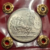 Moneta argento 2 lire 1915 quadriga briosa FDC