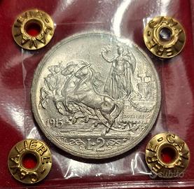 Moneta argento 2 lire 1915 quadriga briosa FDC