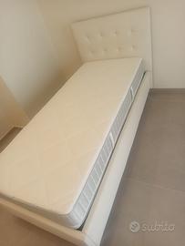 letto singolo in ecopelle con cassone e materasso