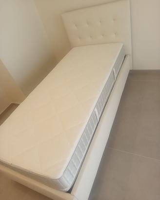 letto singolo in ecopelle con cassone e materasso