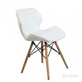 Sedia Design Ecopelle Legno Senza Braccioli Bianco