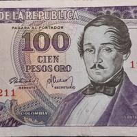 BANCONOTA 100 PESOS IN ORO COLOMBIA 1977