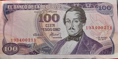 BANCONOTA 100 PESOS IN ORO COLOMBIA 1977