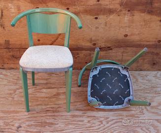 2 sedie vintage anni '80, legno verde, alluminio