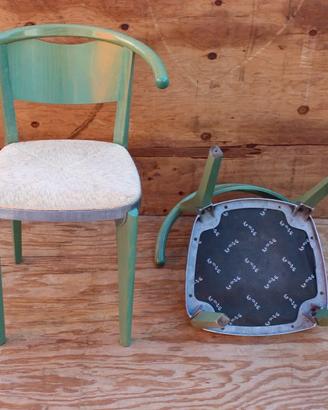 2 sedie vintage anni '80, legno verde, alluminio