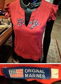 Top Original Marines con volant ,scollo a V,cotone