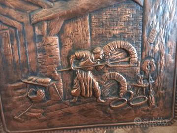 Immagine pizzaiolo  cesellato su foglio di rame